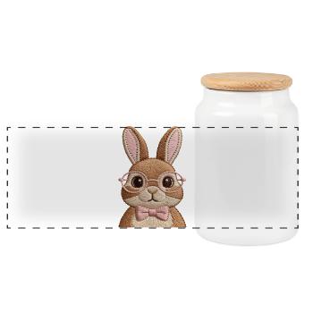 Mignon lapin de Pâques avec lunettes et nœud – Look broderie - Boîte à biscuits avec couvercle en bois - blanc - Devant