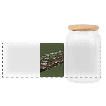 Woodland Mushrooms on Mossy Log - Panoramic Cookie Jar with Wooden Lid - white - Front