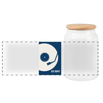 Stay Groovy – Retro Vinyl Turntable Poster - Panorama Keksdose mit Holzdeckel - Weiß - Vorne