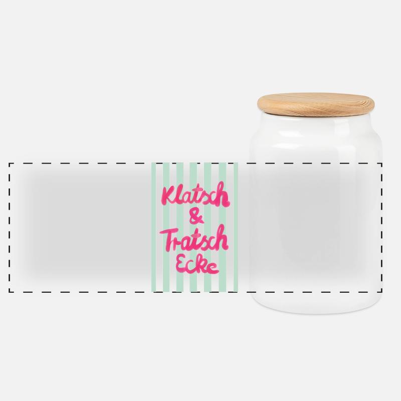 Potins - rayures vertes - Boîte à biscuits avec couvercle en bois - blanc