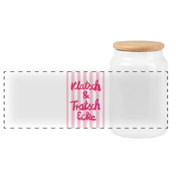 Klatsch & Tratsch - rosa Streifen - Panorama Keksdose mit Holzdeckel - Weiß - Vorne