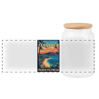 Discover Tropical Fakarava in French Polynesia - Panoramic Cookie Jar with Wooden Lid - white - Front