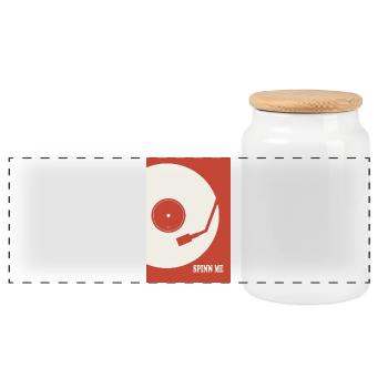 Spin Me – Retro Vinyl Plattenspieler Poster - Panorama Keksdose mit Holzdeckel - Weiß - Vorne