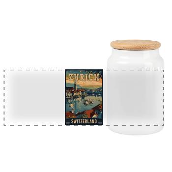 Visitez Zurich en Suisse - Art de voyage vintage - Boîte à biscuits avec couvercle en bois - blanc - Devant