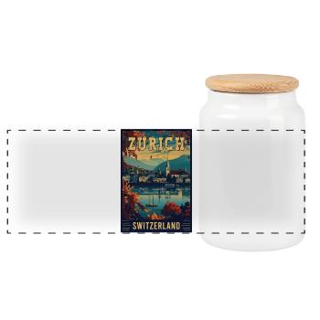 Découvrez Zurich en Suisse Art de voyage vintage - Boîte à biscuits avec couvercle en bois - blanc - Devant