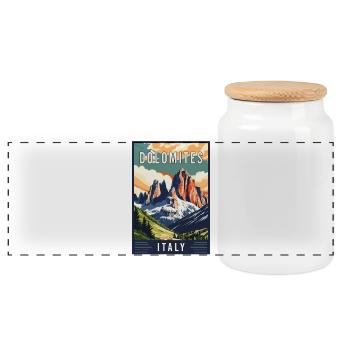 Experience Majestic Dolomites in Italy - Panoramic Cookie Jar with Wooden Lid - white - Front