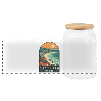Explore Sayulita Mexico Tropical Paradise - Panoramic Cookie Jar with Wooden Lid - white - Front