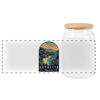 Explore Sayulita Mexico - Travel Art - Panoramic Cookie Jar with Wooden Lid - white - Front