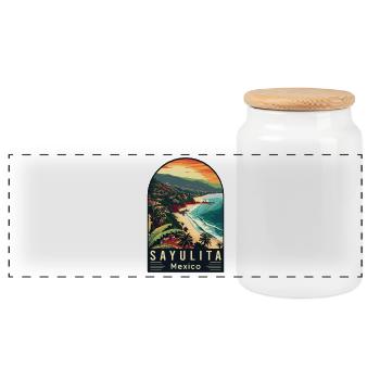 Discover Tropical Paradise Sayulita Mexico - Panoramic Cookie Jar with Wooden Lid - white - Front