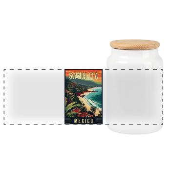 Experience Tropical Paradise Sayulita Mexico - Panoramic Cookie Jar with Wooden Lid - white - Front