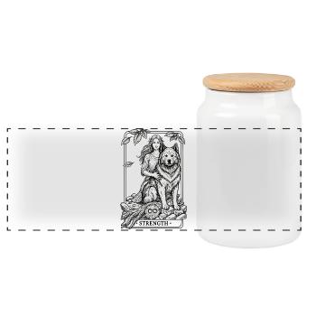Eurasier | Strength | Tarot - Panoramic Cookie Jar with Wooden Lid - white - Front