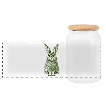 Green Bunny Easter Bunny Vintage - Panoramic Cookie Jar with Wooden Lid - white - Front