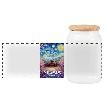 Niigata Japan - Panoramic Cookie Jar with Wooden Lid - white - Front