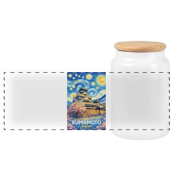 Kumamoto Japan - Panorama Keksdose mit Holzdeckel - Weiß - Vorne