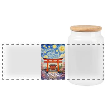 Kyoto Japan - Panoramic Cookie Jar with Wooden Lid - white - Front