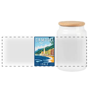 Discover Charming Camogli in Italy - Panoramic Cookie Jar with Wooden Lid - white - Front
