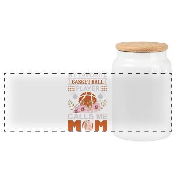 My Favorite Basketball Player Calls Me Mom Shirt - Panoramic Cookie Jar with Wooden Lid - white - Front