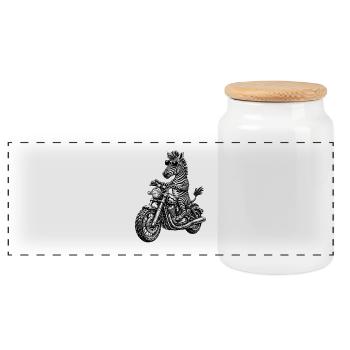 Zebra Motorcycle Rocker with Sunglasses - Panoramic Cookie Jar with Wooden Lid - white - Front