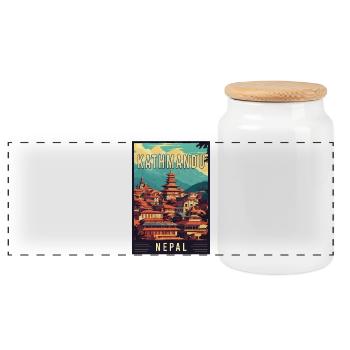 Experience Mystical Charm of Kathmandu in Nepal - Panoramic Cookie Jar with Wooden Lid - white - Front