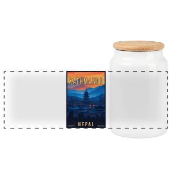 Explore Mystical Charm of Kathmandu in Nepal - Panoramic Cookie Jar with Wooden Lid - white - Front