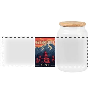 Discover Mystical Charm of Kathmandu in Nepal - Panoramic Cookie Jar with Wooden Lid - white - Front