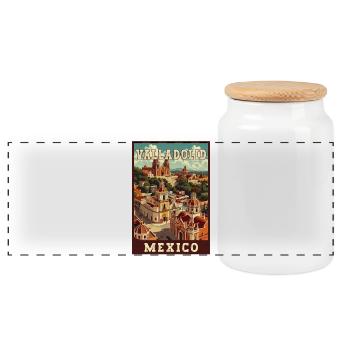 Explore Tropical View of Valladolid In Mexico - Panoramic Cookie Jar with Wooden Lid - white - Front