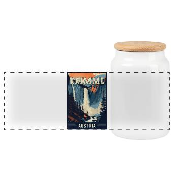 Discover Majestic Krimml Waterfall in Austria - Panoramic Cookie Jar with Wooden Lid - white - Front