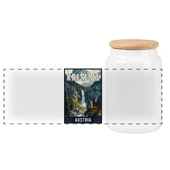 Experience Majestic Krimml Waterfall in Austria - Panoramic Cookie Jar with Wooden Lid - white - Front