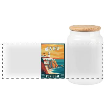 Discover Captivating Faro in Portugal - Panoramic Cookie Jar with Wooden Lid - white - Front