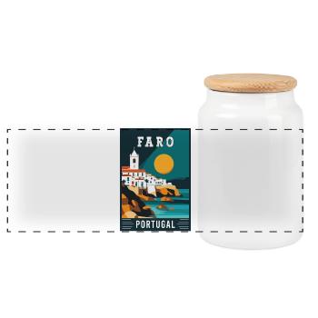 Experience Captivating Faro in Portugal - Panoramic Cookie Jar with Wooden Lid - white - Front