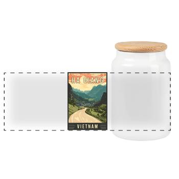 Experience Landscapes of Ha Giang in Vietnam - Panoramic Cookie Jar with Wooden Lid - white - Front