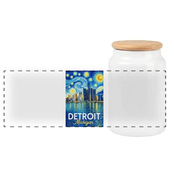 Detroit, Michigan - Panorama Keksdose mit Holzdeckel - Weiß - Vorne
