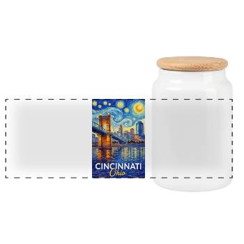 Cincinnati Ohio - Panorama Keksdose mit Holzdeckel - Weiß - Vorne