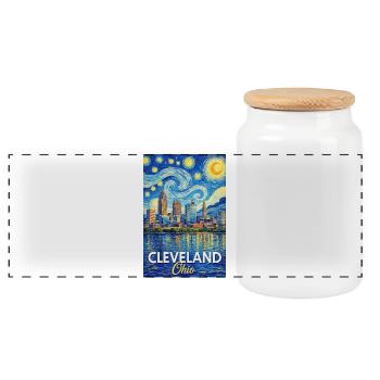Cleveland, Ohio - Panorama Keksdose mit Holzdeckel - Weiß - Vorne