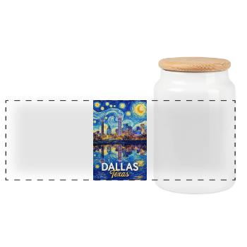 Dallas, Texas - Panorama Keksdose mit Holzdeckel - Weiß - Vorne