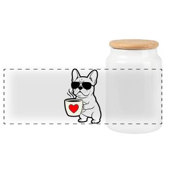 Frenchie Hund Kaffee Outline - Panorama Keksdose mit Holzdeckel - Weiß - Vorne