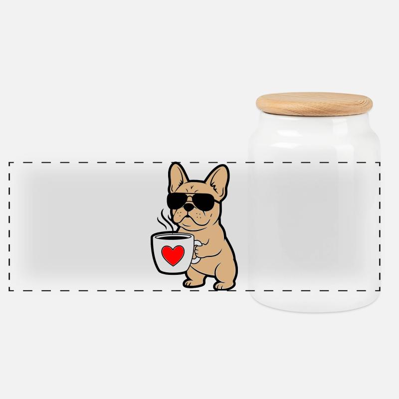 Fumetto Frenchie Dog Coffee - Biscottiera con coperchio in legno - bianco