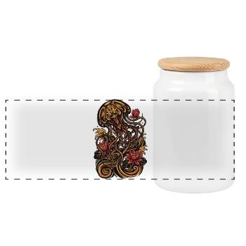 Jellyfish Tattoo Aesthetic Graphic - Panoramic Cookie Jar with Wooden Lid - white - Front
