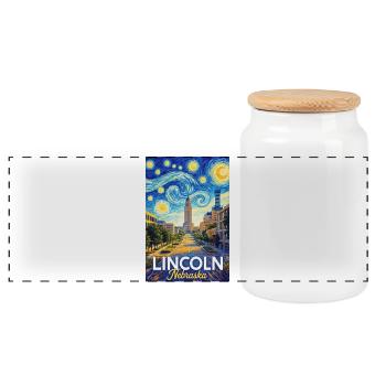 Lincoln, Nebraska - Panoramic Cookie Jar with Wooden Lid - white - Front