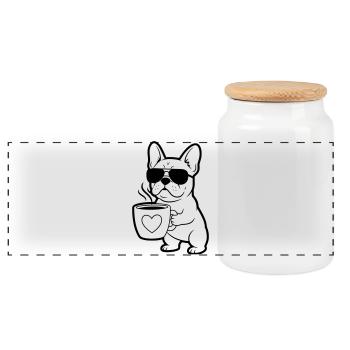 Frenchie Hund Kaffee Outline - Panorama Keksdose mit Holzdeckel - Weiß - Vorne