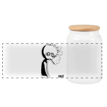 Black and white sketch: melancholic type - Panoramic Cookie Jar with Wooden Lid - white - Front