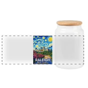 Raleigh, North Carolina - Panoramic Cookie Jar with Wooden Lid - white - Front