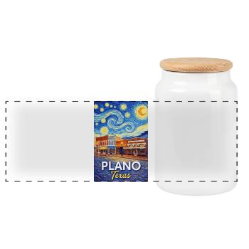 Plano, Texas - Panorama Keksdose mit Holzdeckel - Weiß - Vorne