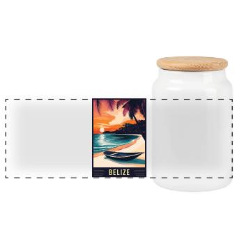 Discover Tropical Paradise of Belize - Panoramic Cookie Jar with Wooden Lid - white - Front