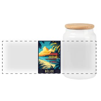 Explore Tropical Paradise of Belize - Panoramic Cookie Jar with Wooden Lid - white - Front