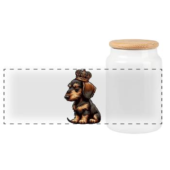 wire-haired dachshund dachshund dachshund owner Teckel Tekkel - Panoramic Cookie Jar with Wooden Lid - white - Front