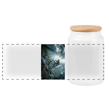 Winter Forest MTB Quest - Panoramic Cookie Jar with Wooden Lid - white - Front