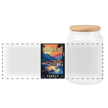 Experience Enchanting Marmaris in Turkey - Panoramic Cookie Jar with Wooden Lid - white - Front