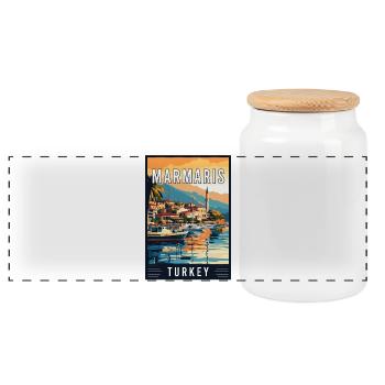 Discover Enchanting Marmaris in Turkey - Panoramic Cookie Jar with Wooden Lid - white - Front