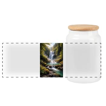 Verdure près de la cascade - Boîte à biscuits avec couvercle en bois - blanc - Devant